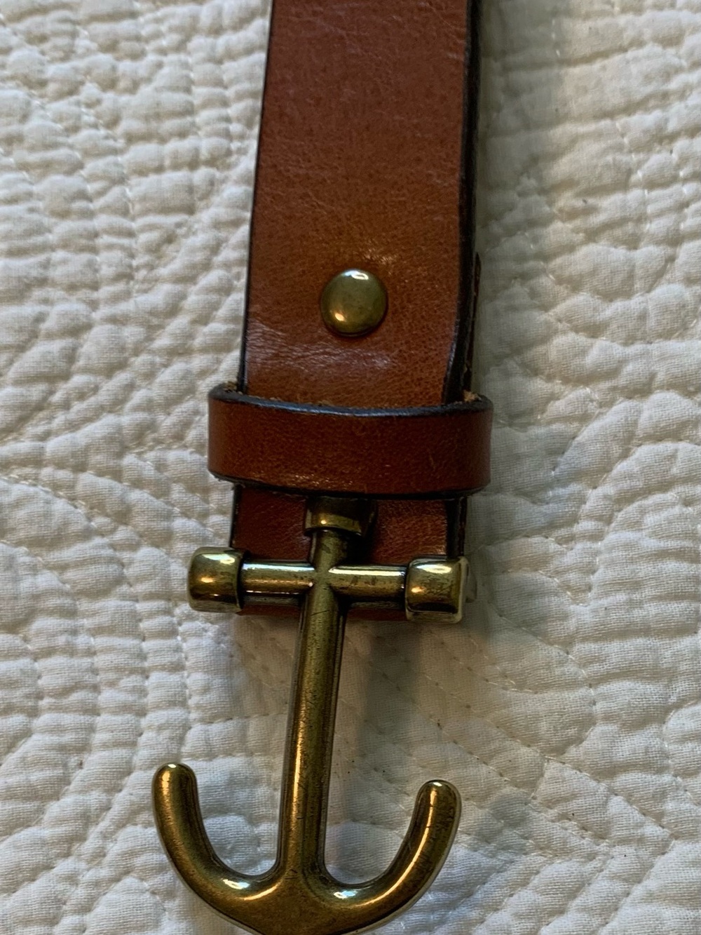 Vintage Crewcuts Boys Brown Leather Belt with Brass Anchor Buckle Made in USA